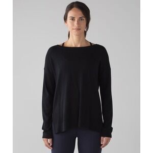 LULULEMON Women’s Well Being Black Cashmere Blend Perforated Back Sweater Sz 8